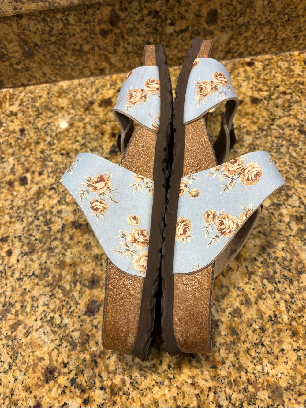 Birkis Birkenstock Blue Floral Michele Double Strap Sandal Size 40 9-9.5 Narrow - Picture 6 of 10